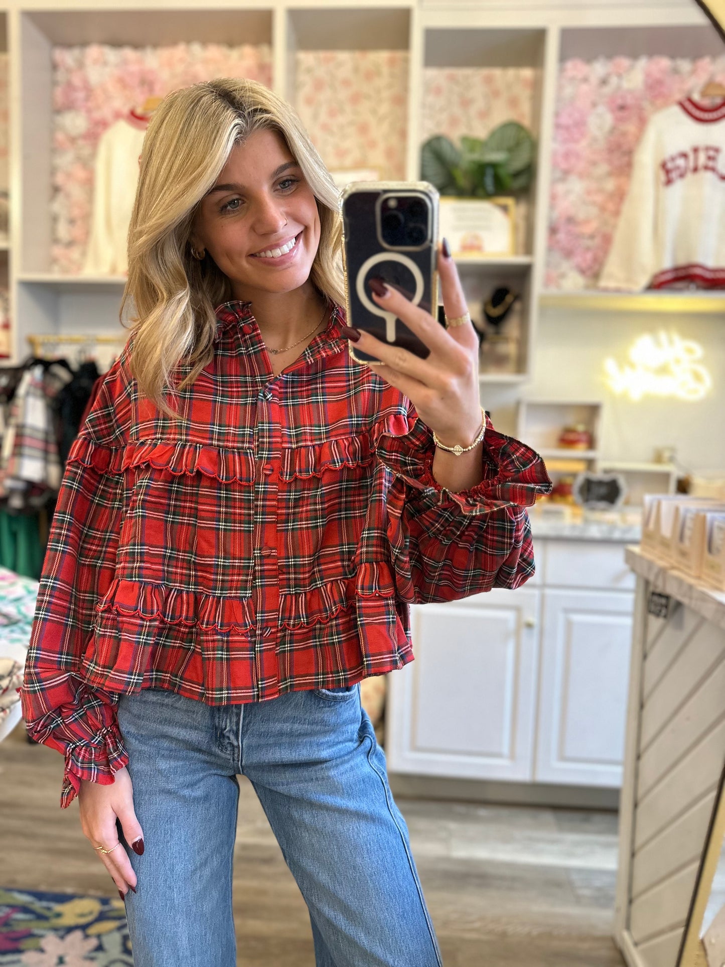 Marley Christmas Plaid Top