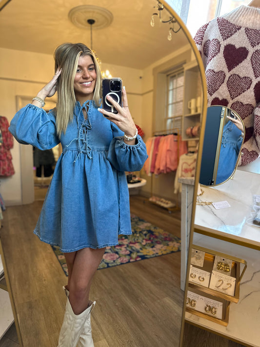 Hadley Bow Denim Mini Dress