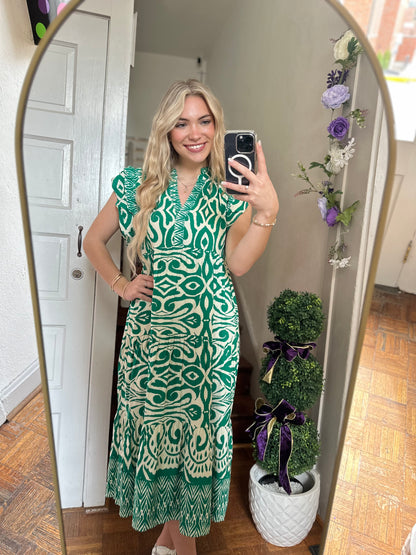 Grace Green and White Midi Dress