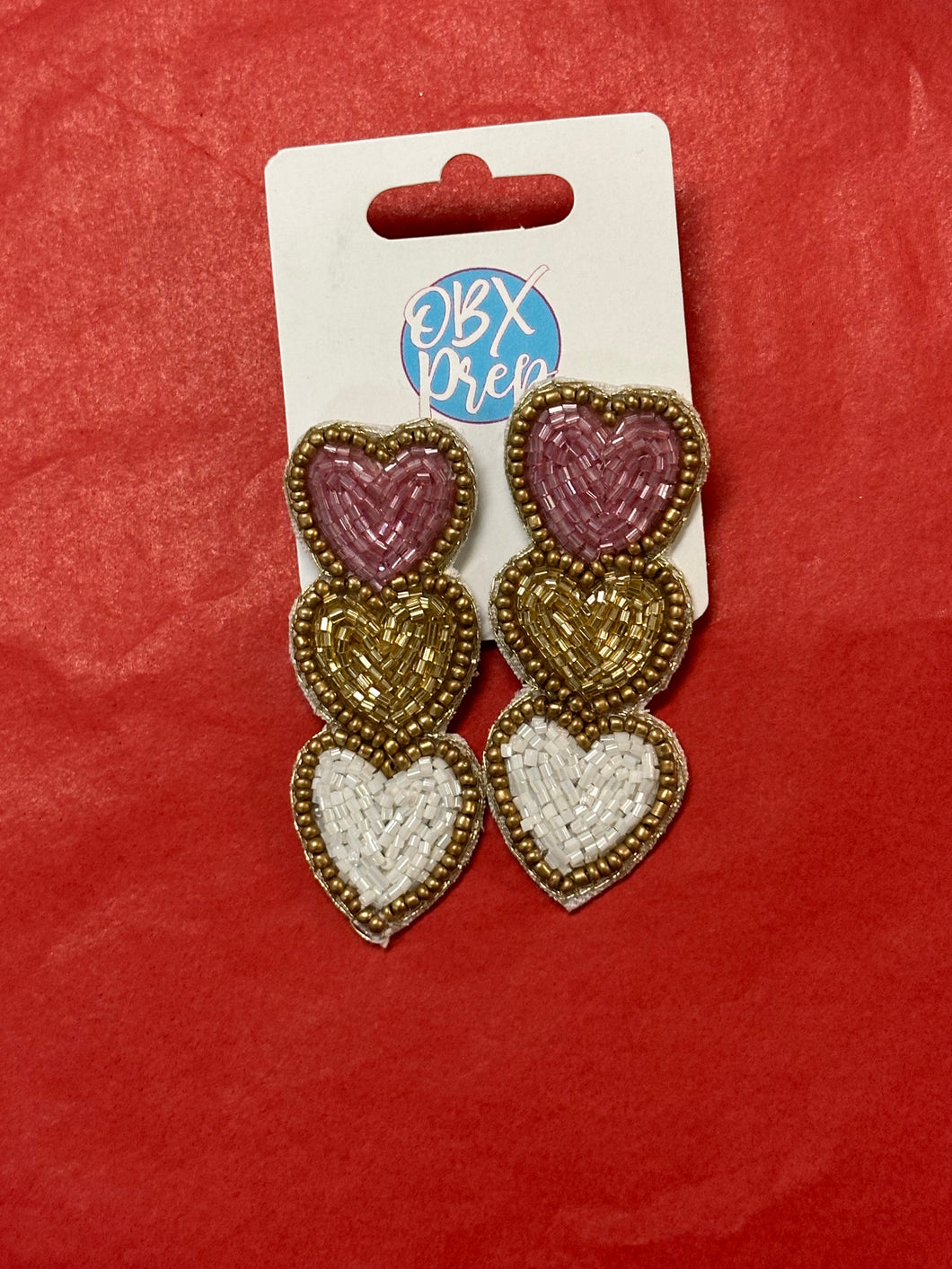 Pink, Gold and White Heart Earrings