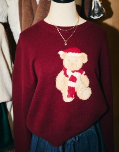 Teddy Bear Sweater in Burgundy