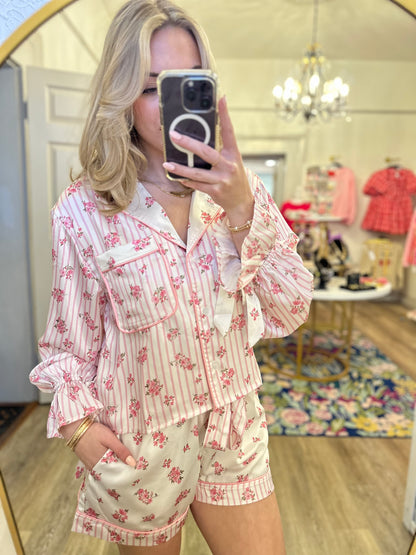 Blush Floral Pajama Set in Pink and White