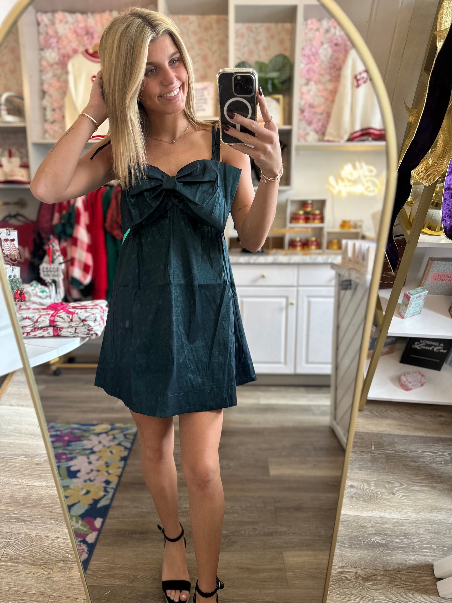 Kassie Shimmer Mini Dress with Front Bow