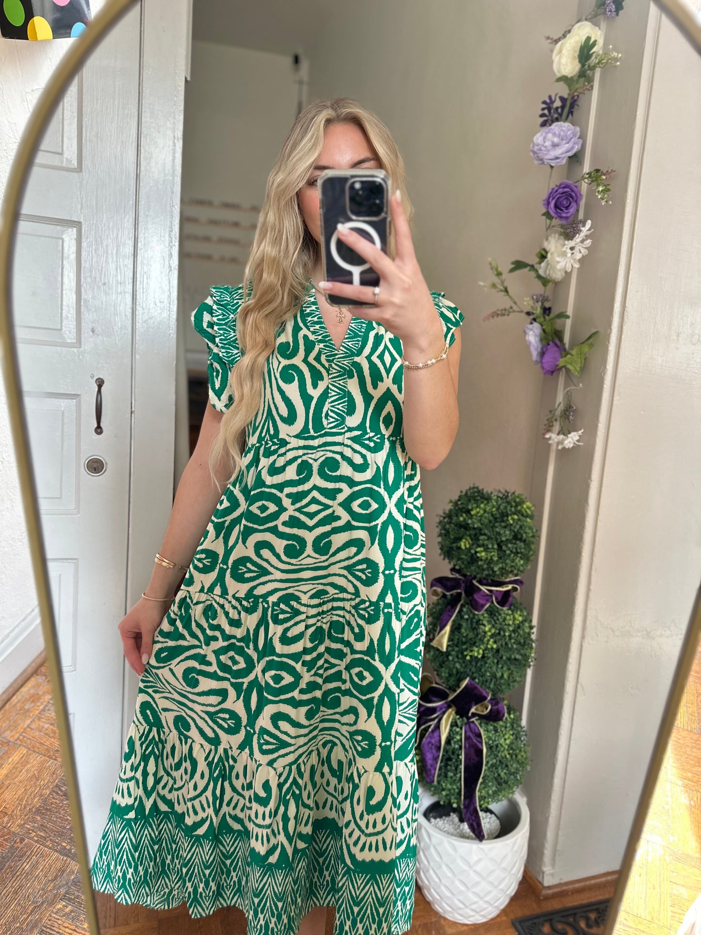 Grace Green and White Midi Dress