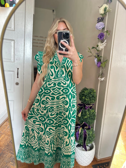 Grace Green and White Midi Dress