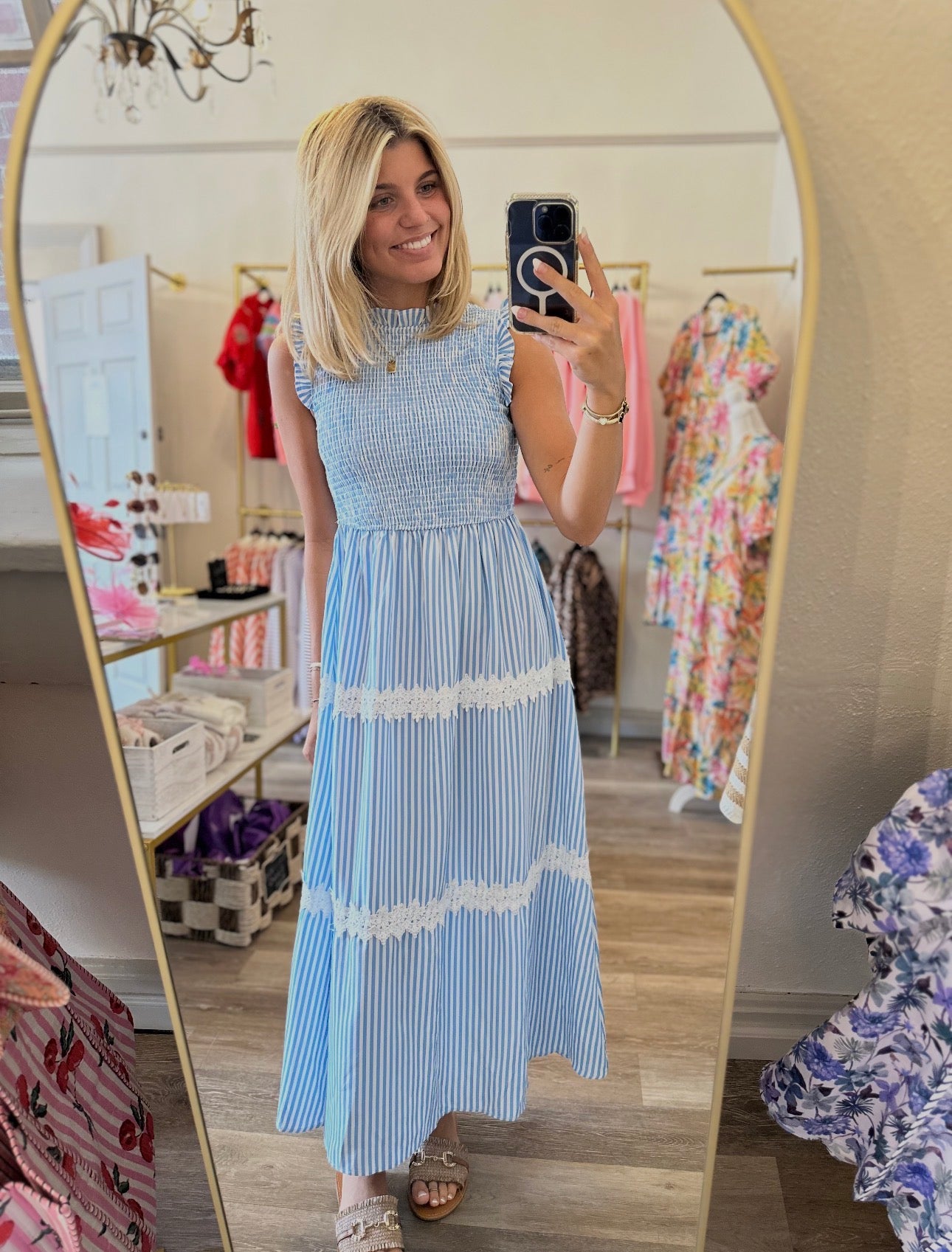 Coastal Blue Striped Midi Dress
