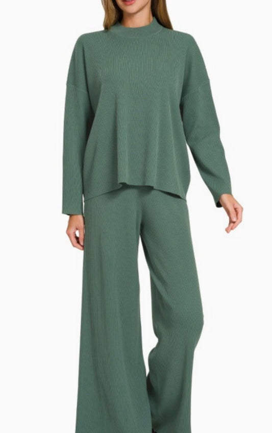Hunter Viscose sweater 2 piece  set top and pants in ash jade.