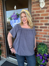 Load image into Gallery viewer, Poppy Mineral Washed Navy/ Gray Top
