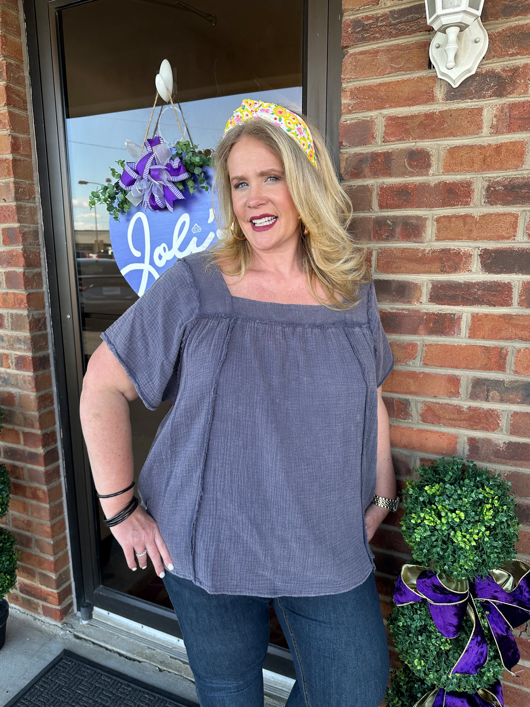 Poppy Mineral Washed Navy/ Gray Top