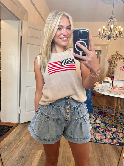 USA Flag Tank Sweater in Beige
