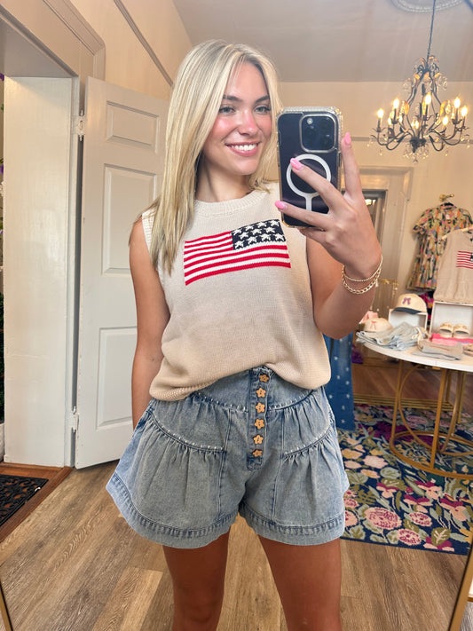 USA Flag Tank Sweater in Beige