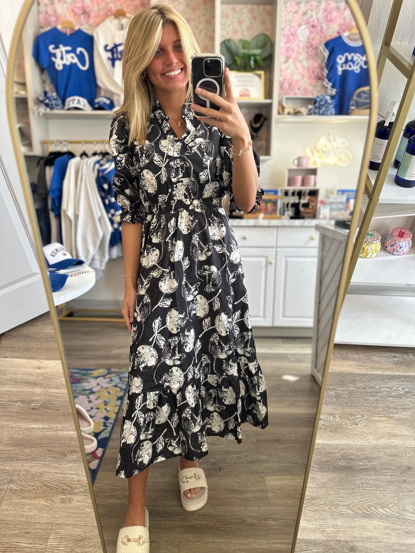 Kenzie Black Floral Midi Dress