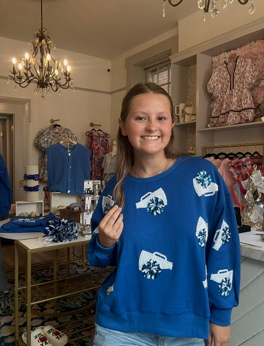 Cheerleader Blue Sequin Megaphone Sweatshirt