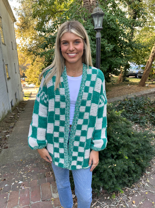 Gracie Green Checkered Cardigan