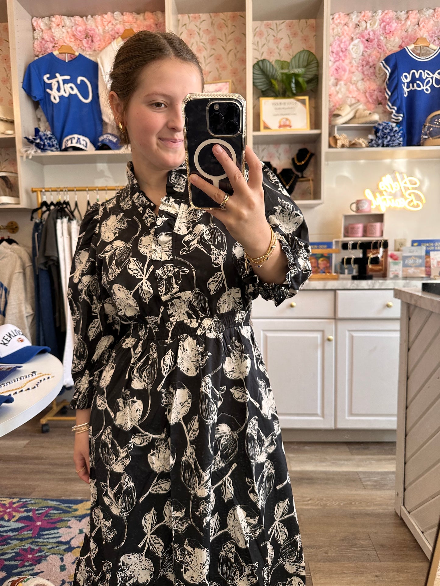 Kenzie Black Floral Midi Dress