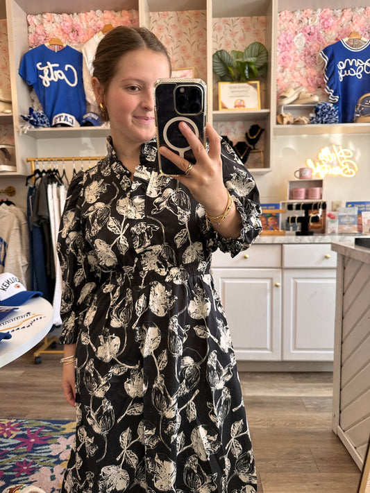 Kenzie Black Floral Midi Dress