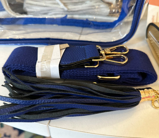 Clear crossbody with blue trim