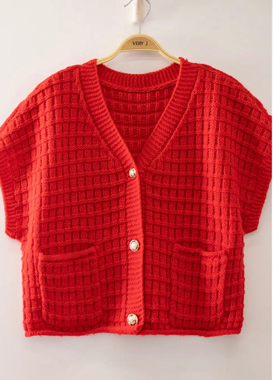 Kate Waffle Knit Button Cardigan Sweater