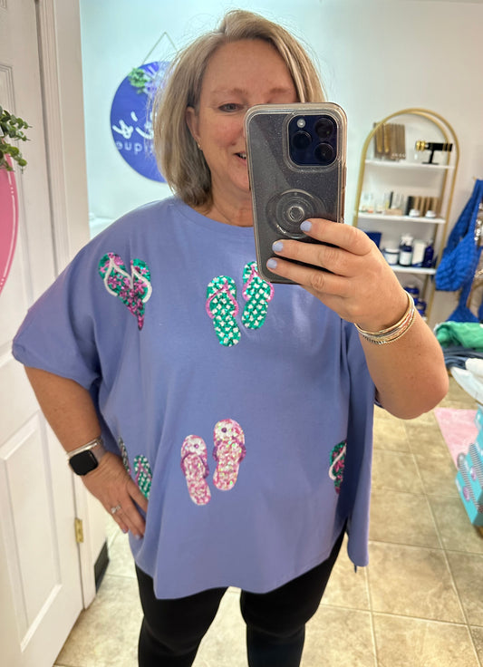 Periwinkle Sequin Flip Flop Top