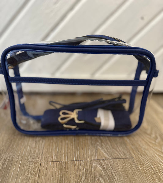 Clear crossbody with blue trim