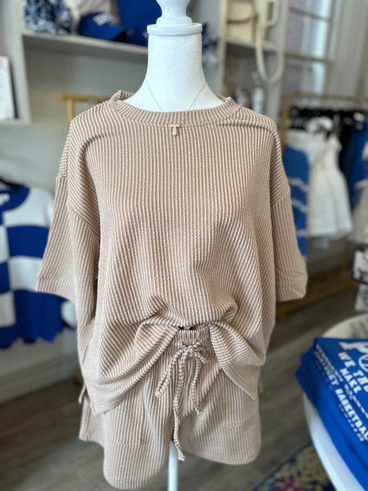 Isabelle Corded Mocha Shorts Set