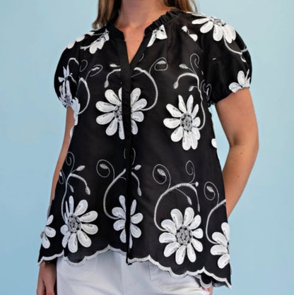 Midnight Daisy Embroidered Top
