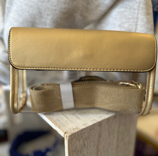 Gold solid trim clear crossbody