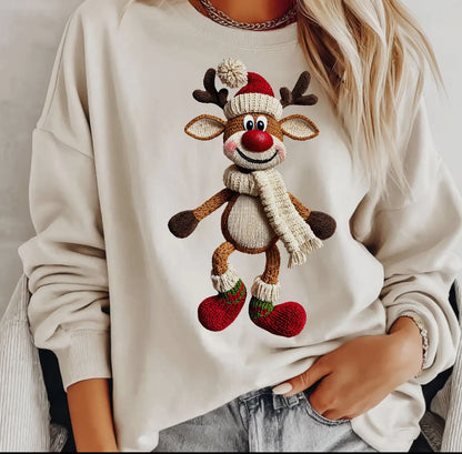 Reindeer Yarn Crochet Christmas Sweatshirt