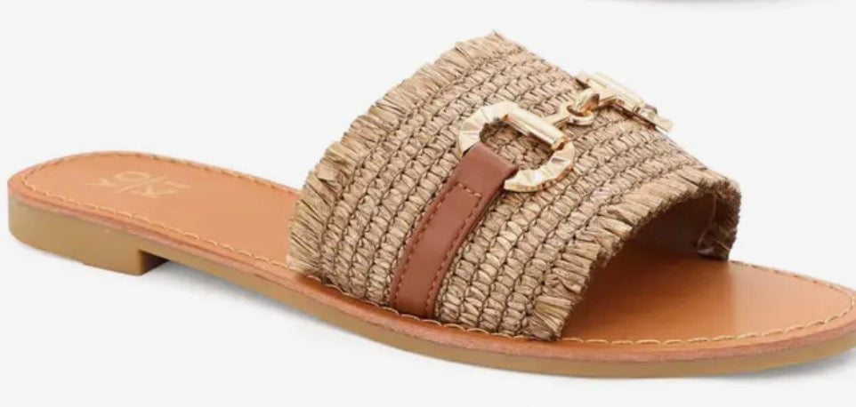 Coastal Charm Raffia Slide Sandals