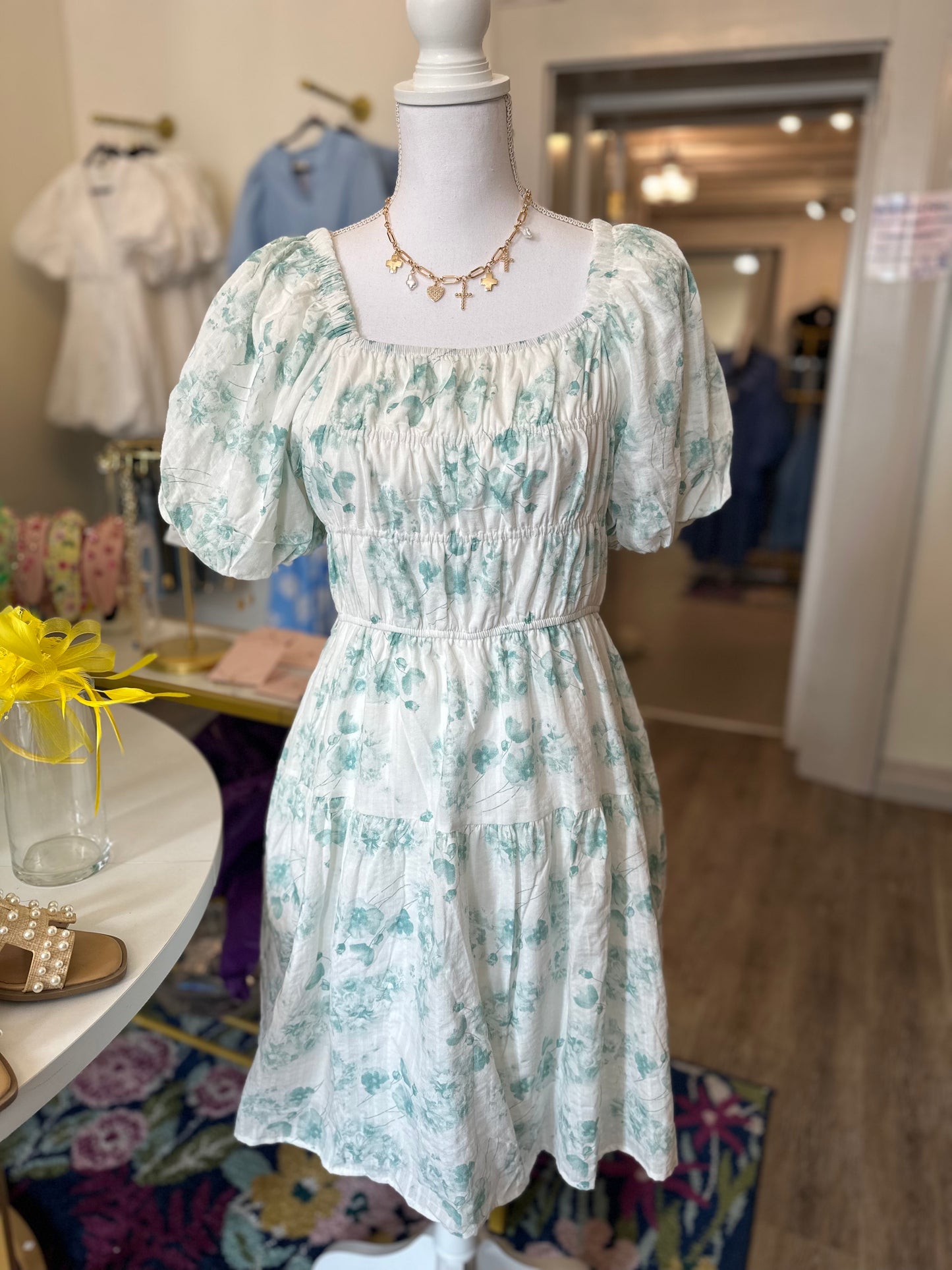 Jade White And Green Mini Dress