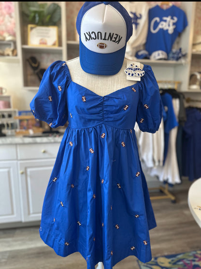 First Down Football Royal Blue Babydoll Mini Dress