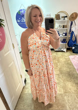 Load image into Gallery viewer, Peach floral halter maxi

