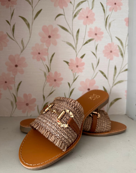Coastal Charm Raffia Slide Sandals
