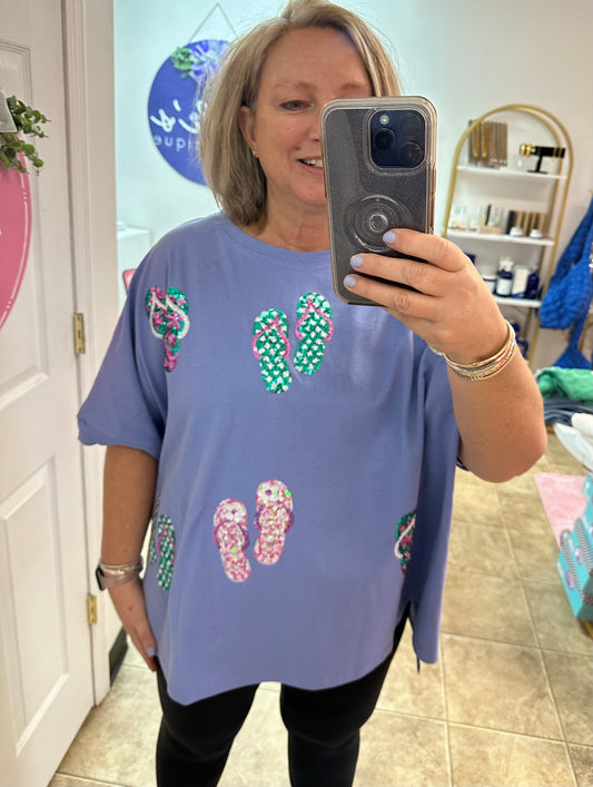 Periwinkle Sequin Flip Flop Top