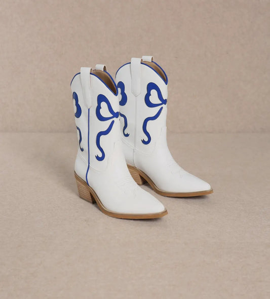 Bow Boots in Blue and White