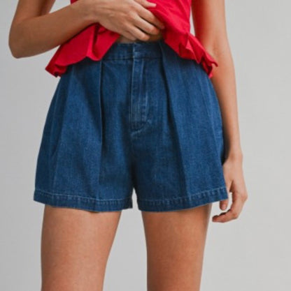 Parker Pleated Denim Shorts