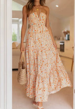 Load image into Gallery viewer, Peach floral halter maxi
