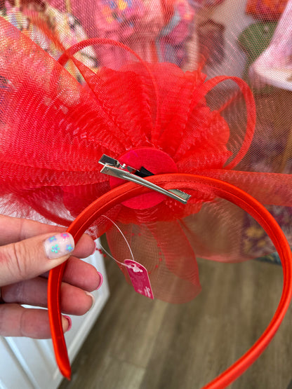 Floral Feathered Red Facinator