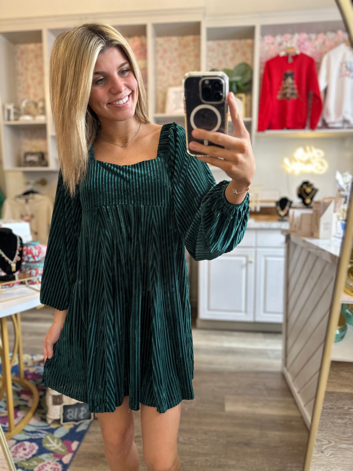 Mistletoe Velvet Green Dress