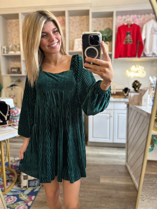 Mistletoe Velvet Green Dress