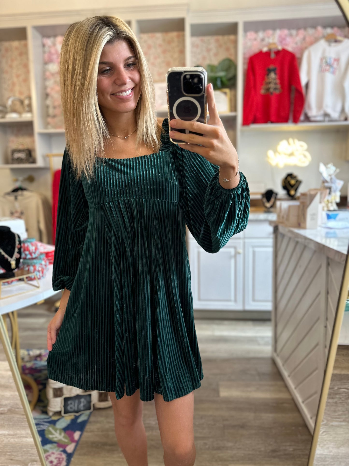 Mistletoe Velvet Green Dress