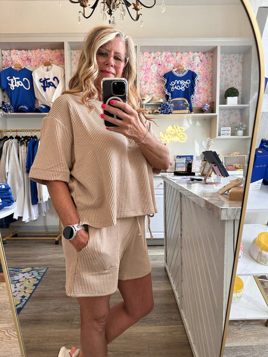 Isabelle Corded Mocha Shorts Set