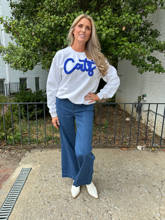Cats Puffy Letter Sweatshirt in White