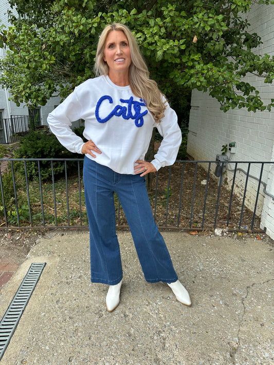 Cats Puffy Letter Sweatshirt in White
