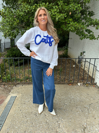 Cats Puffy Letter Sweatshirt in White