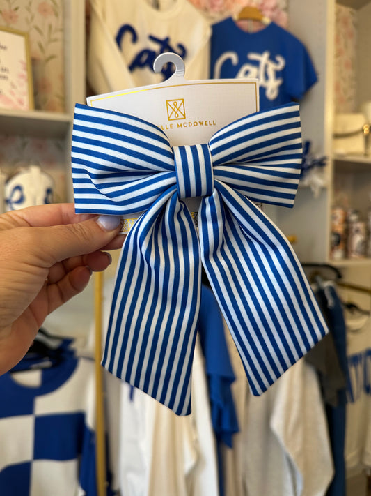 Striped Hair Bows in Blue and White