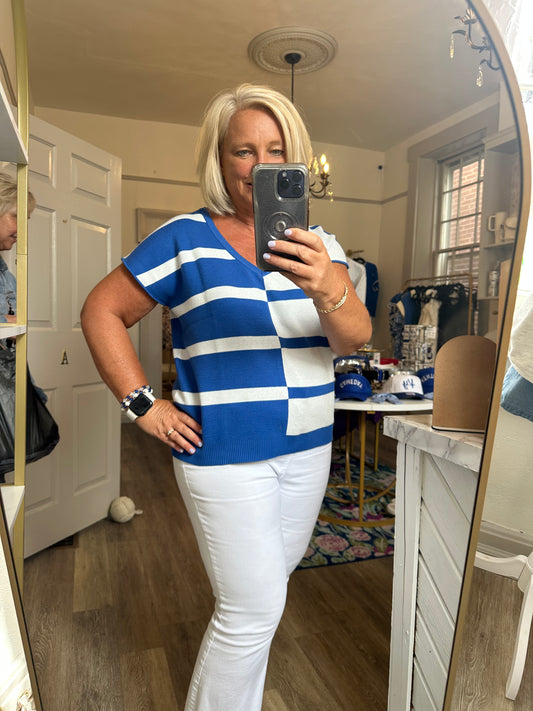 Fan Zone Blue and White Sweater
