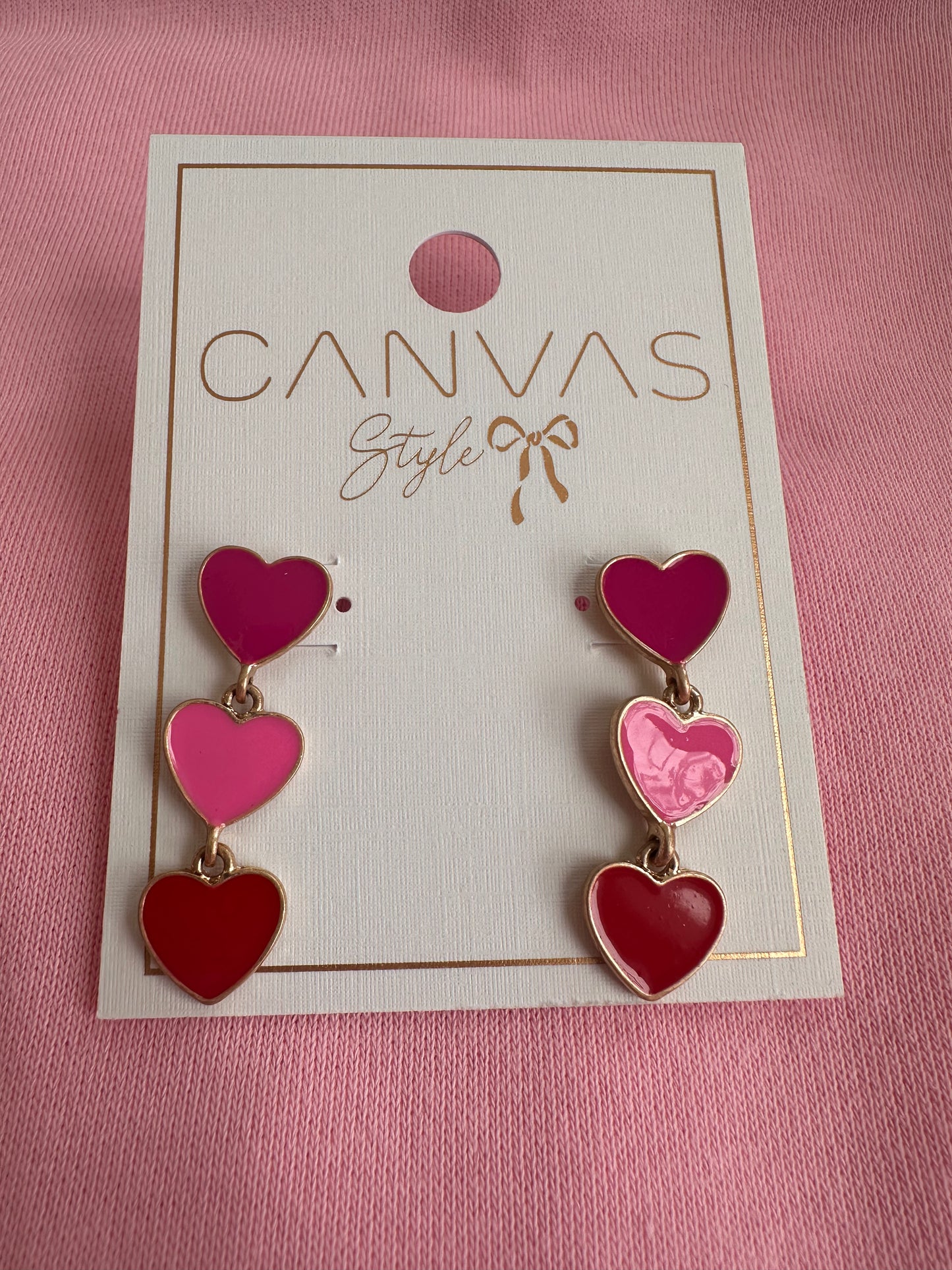 Valentine triple drop heart earrings