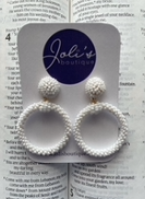 White Beaded Hoop Earrings