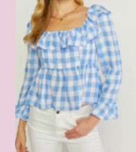 Load image into Gallery viewer, Picnic Blue and White Ruffle Top
